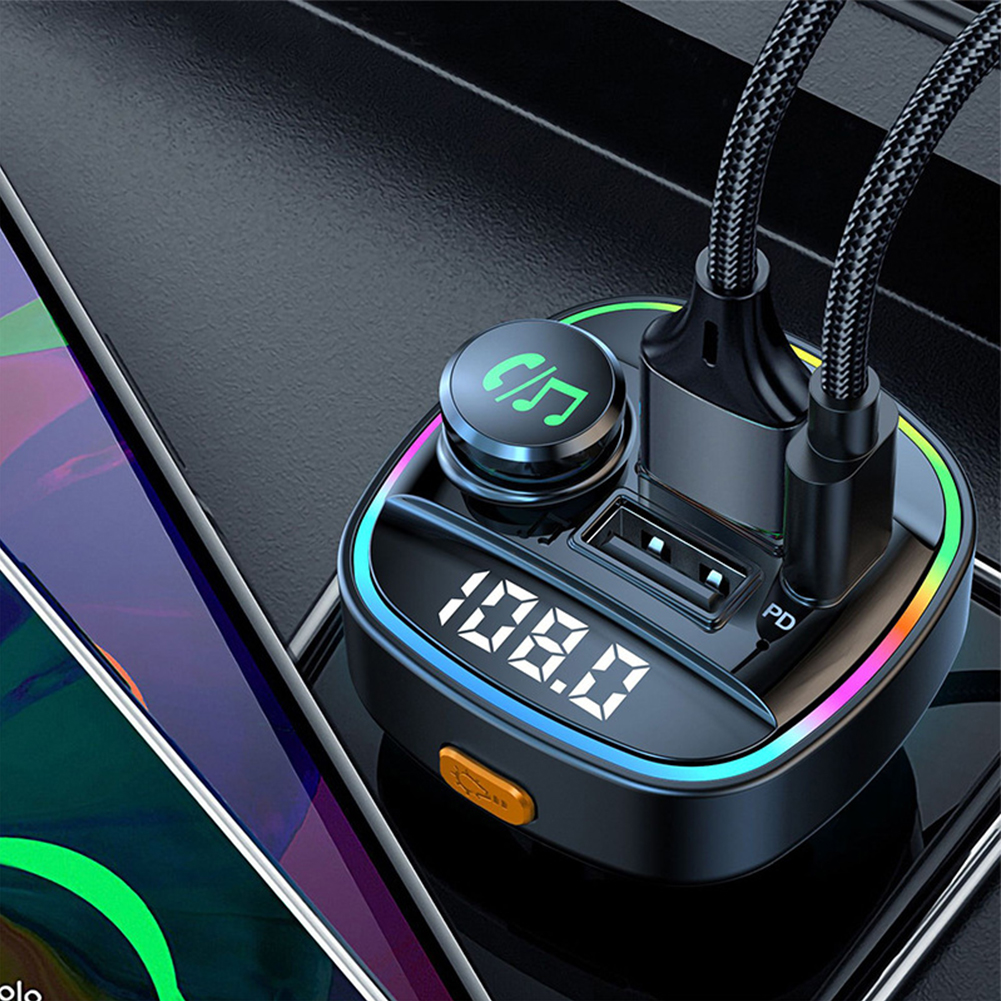 Bluetooth 5.0 Car FM Transmitter - USB PD Charger & Hands-Free AUX