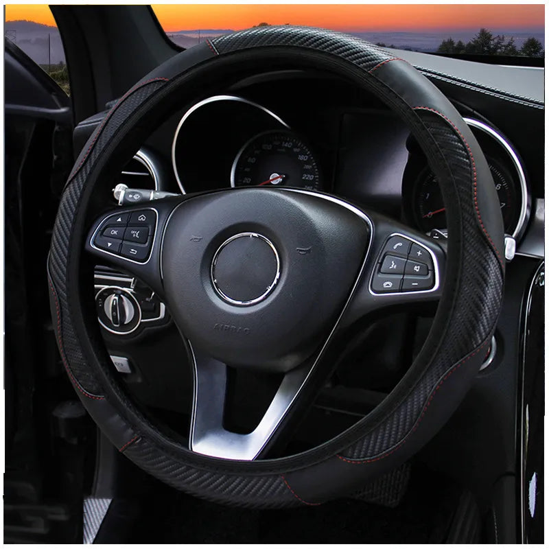 Carbon Fiber Steering Wheel Cover — Anti-Slip Universal Grip