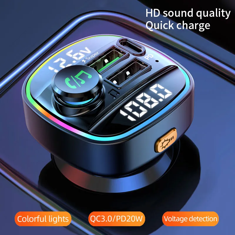 Bluetooth 5.0 Car FM Transmitter - USB PD Charger & Hands-Free AUX