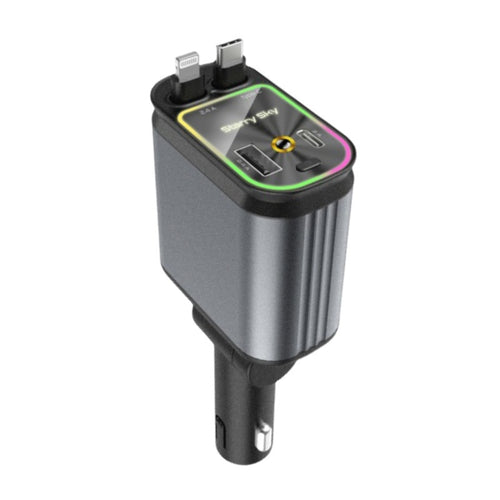 4-in-1 Car Charger - 120W Retractable, Starry Sky LED
