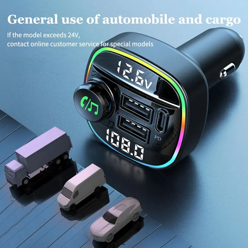 Bluetooth 5.0 Car FM Transmitter - USB PD Charger & Hands-Free AUX