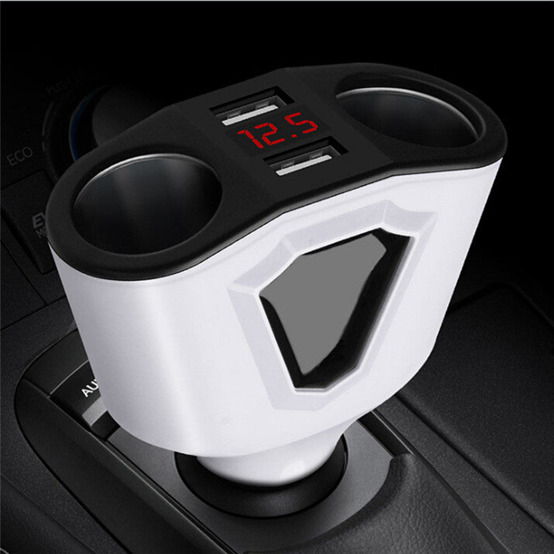 4-Port USB Fast Car Charger - Digital Display, 4-Device Charging