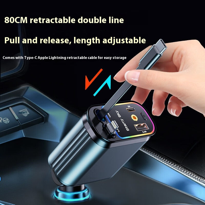 Flexible 120W Fast Car Charger - USB-C & USB, Ambient Light