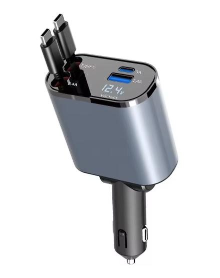 Metal 86W Fast Car Charger - USB-C & USB, Voltage Display