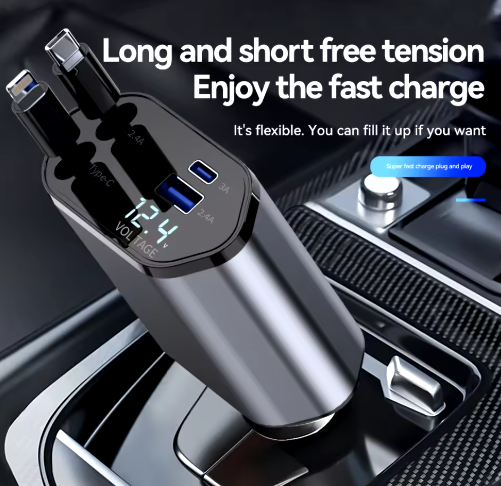 Metal 86W Fast Car Charger - USB-C & USB, Voltage Display