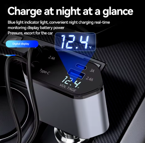Metal 86W Fast Car Charger - USB-C & USB, Voltage Display