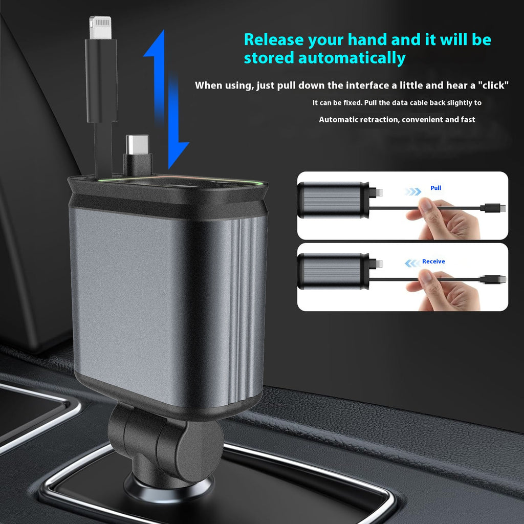 4-in-1 Car Charger - 120W Retractable, Starry Sky LED