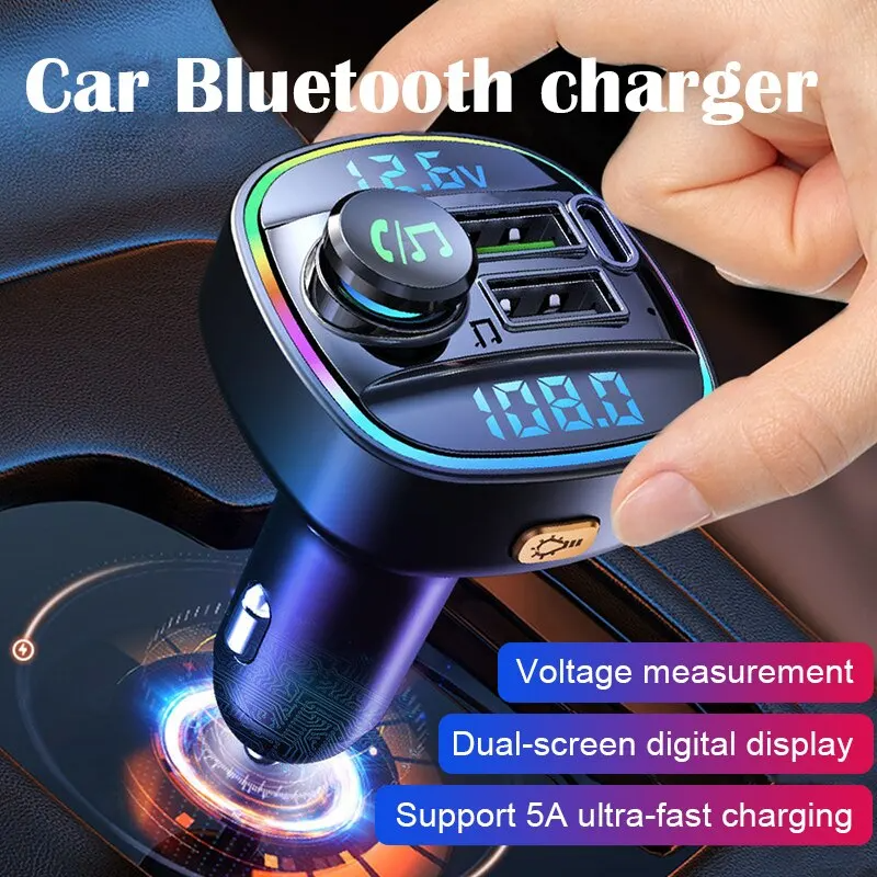 Bluetooth 5.0 Car FM Transmitter - USB PD Charger & Hands-Free AUX