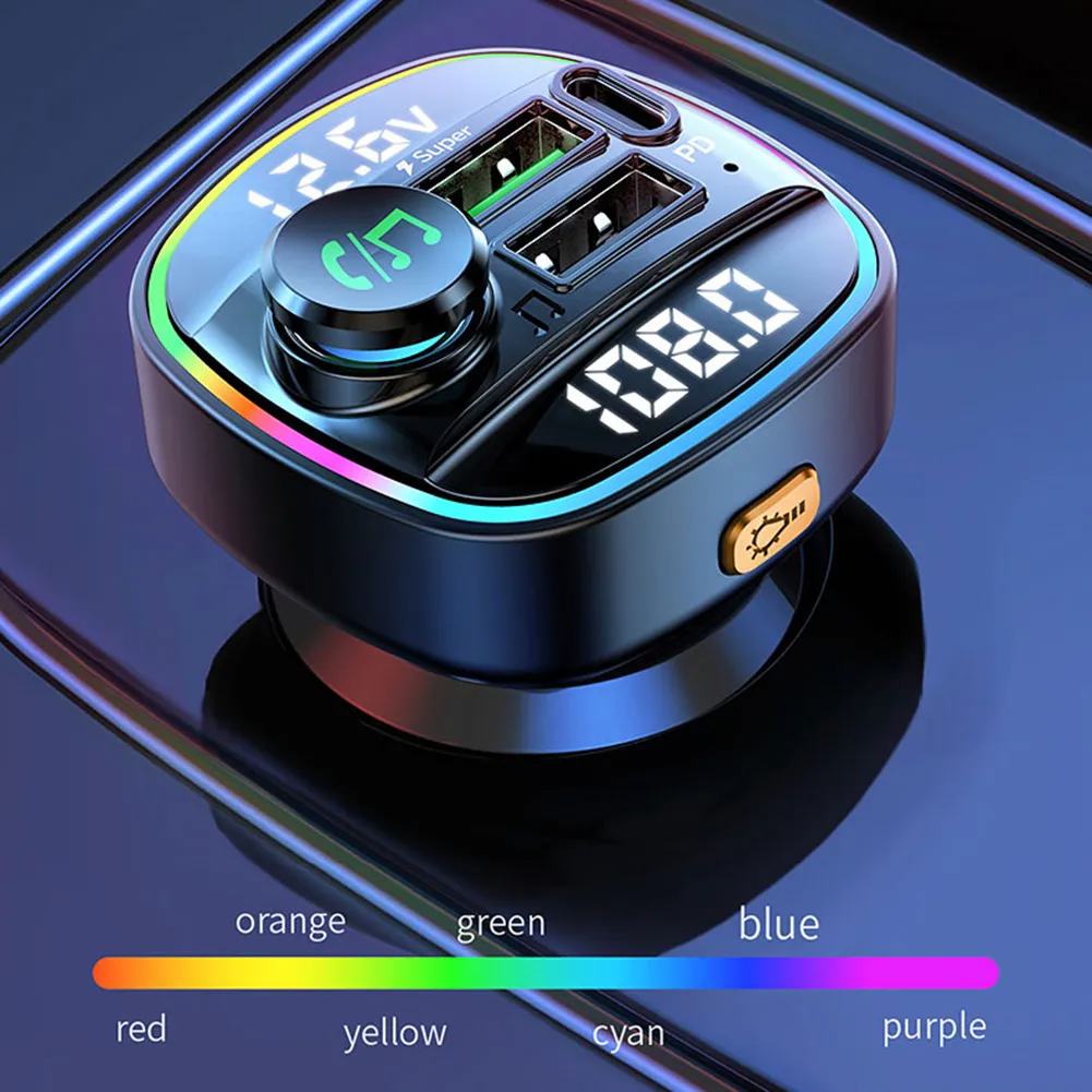 Bluetooth 5.0 Car FM Transmitter - USB PD Charger & Hands-Free AUX