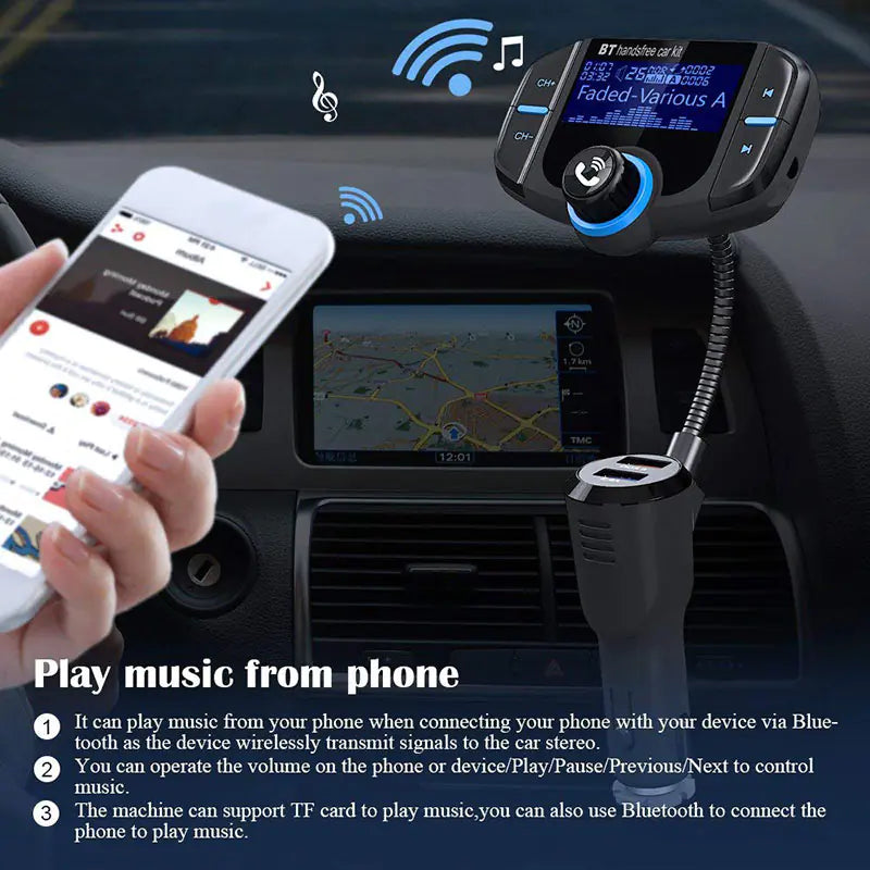 Bluetooth FM Transmitter Car Adapter — Wireless Audio + QC3.0 Fast Charge