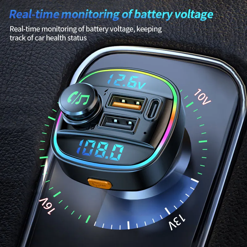 Bluetooth 5.0 Car FM Transmitter - USB PD Charger & Hands-Free AUX