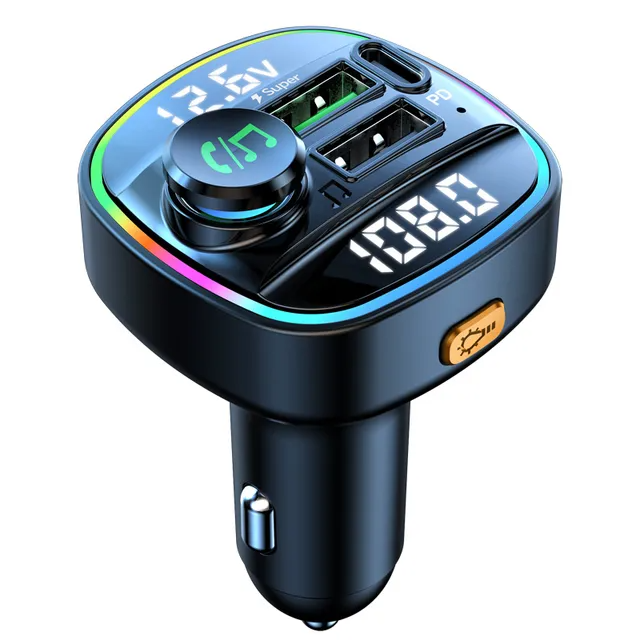 Bluetooth 5.0 Car FM Transmitter - USB PD Charger & Hands-Free AUX