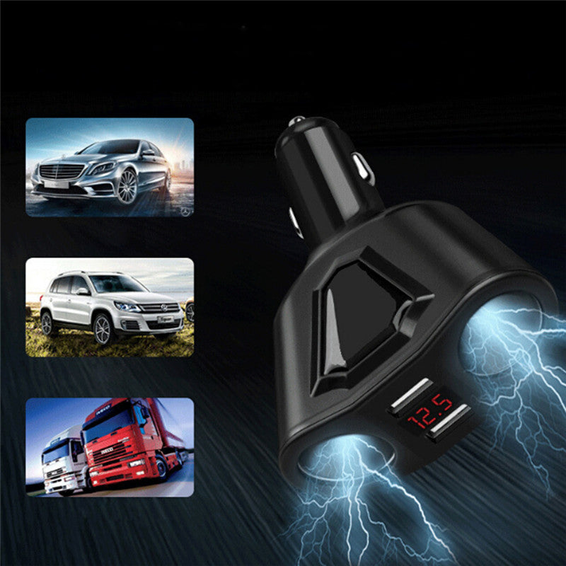 4-Port USB Fast Car Charger - Digital Display, 4-Device Charging