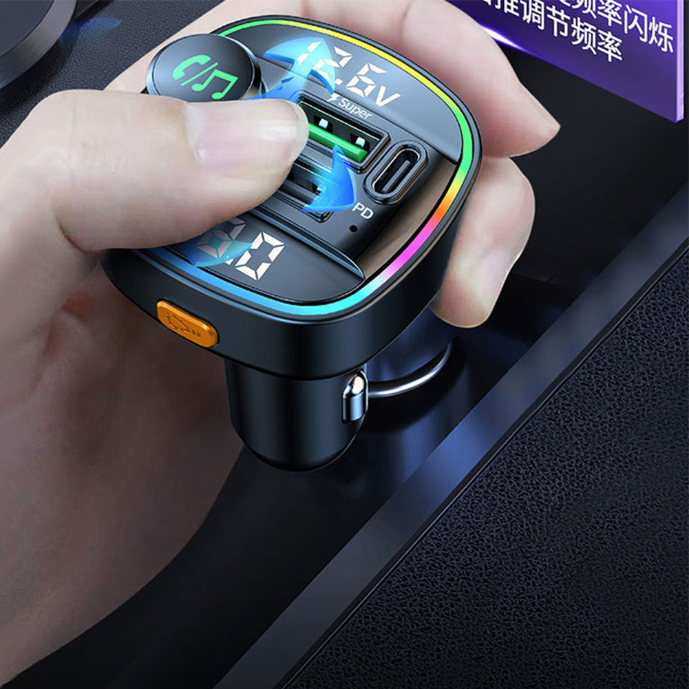 Bluetooth 5.0 Car FM Transmitter - USB PD Charger & Hands-Free AUX
