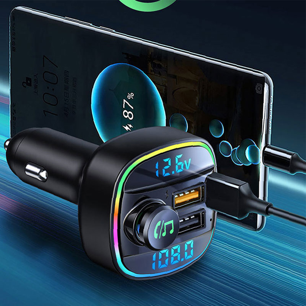 Bluetooth 5.0 Car FM Transmitter - USB PD Charger & Hands-Free AUX