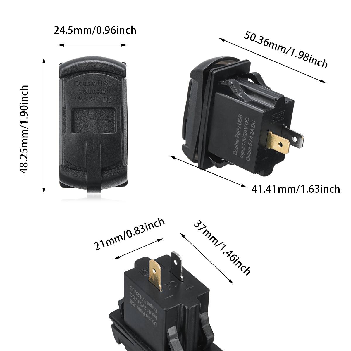 Dual USB Car Charger - Voltage Display & On/Off Switch