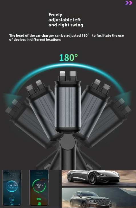 4-in-1 Fast Car Charger 120W - USB-C & USB with Retractable Cable