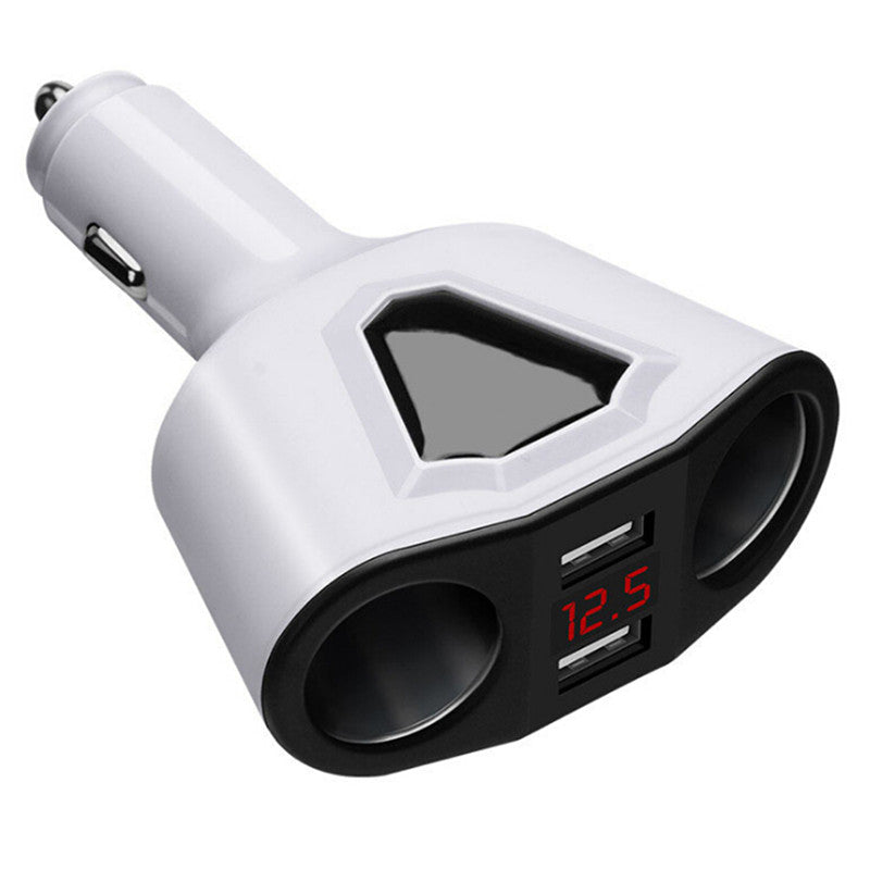 4-Port USB Fast Car Charger - Digital Display, 4-Device Charging