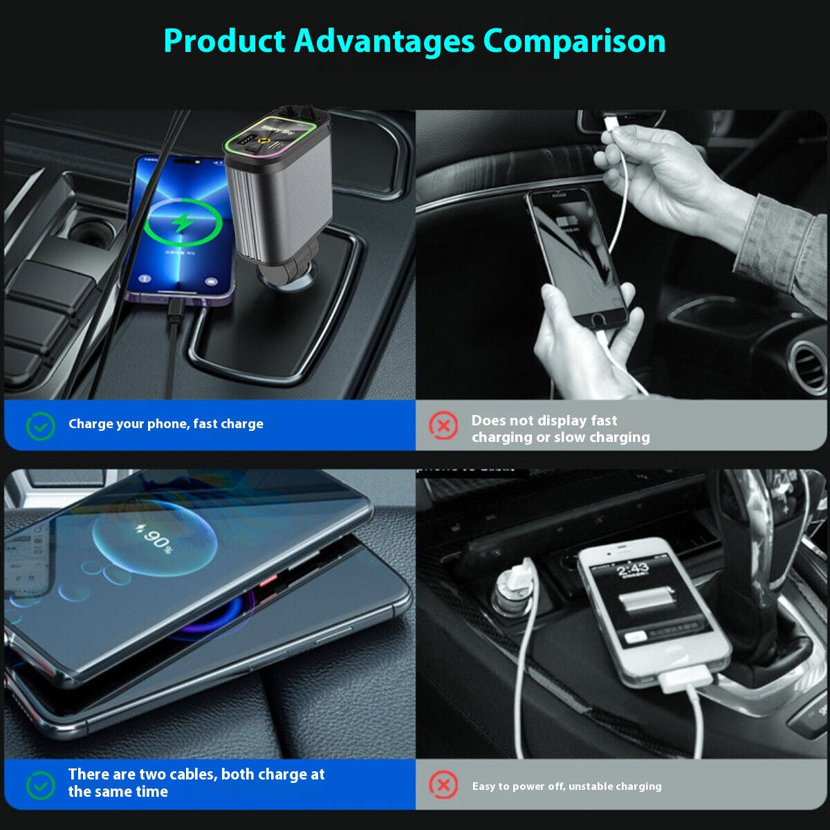 4-in-1 Car Charger - 120W Retractable, Starry Sky LED