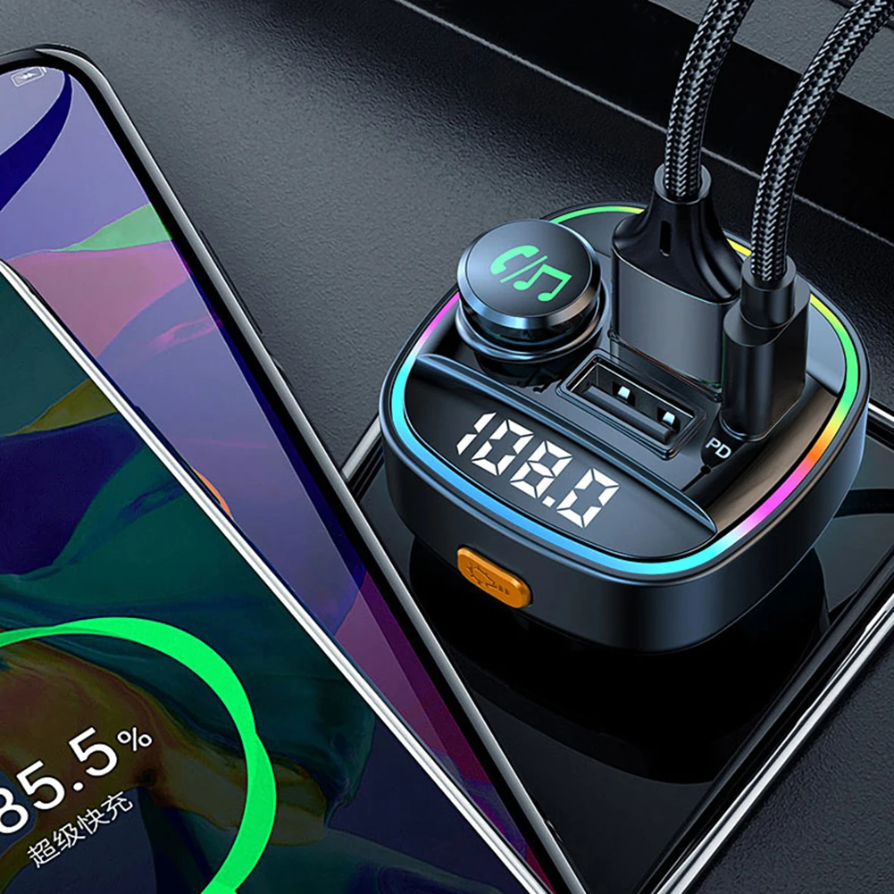 Bluetooth 5.0 Car FM Transmitter - USB PD Charger & Hands-Free AUX