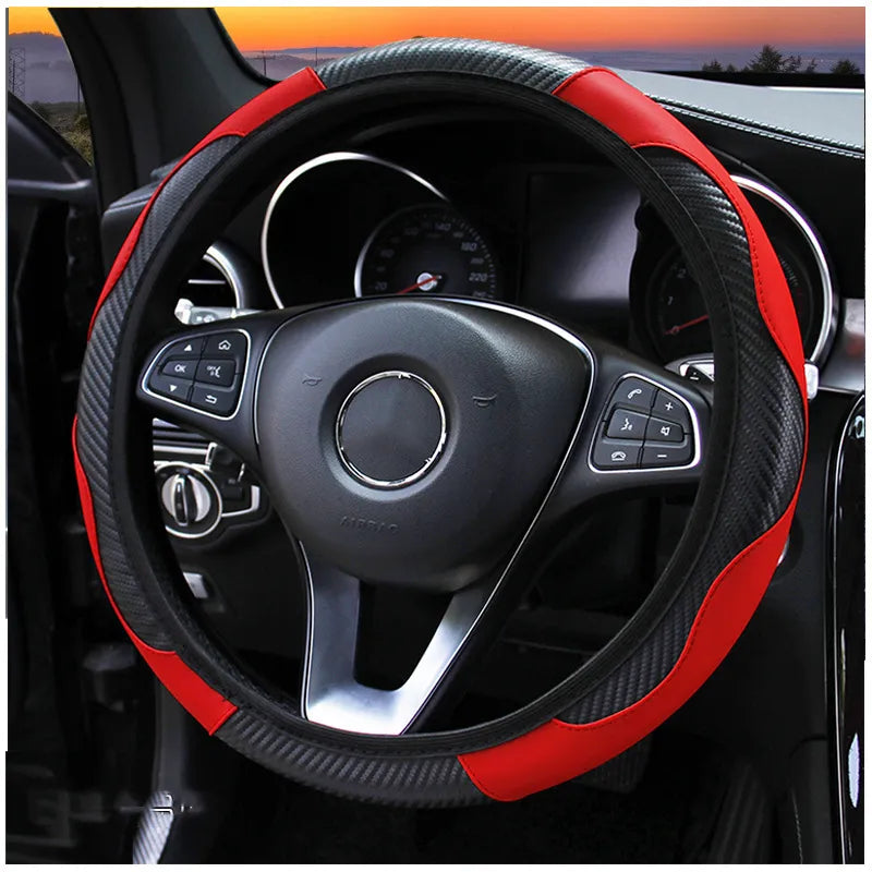 Carbon Fiber Steering Wheel Cover — Anti-Slip Universal Grip