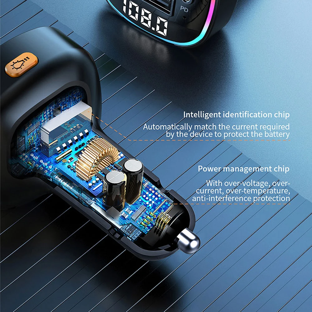 Bluetooth 5.0 Car FM Transmitter - USB PD Charger & Hands-Free AUX