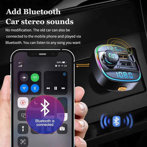 Bluetooth 5.0 Car FM Transmitter - USB PD Charger & Hands-Free AUX