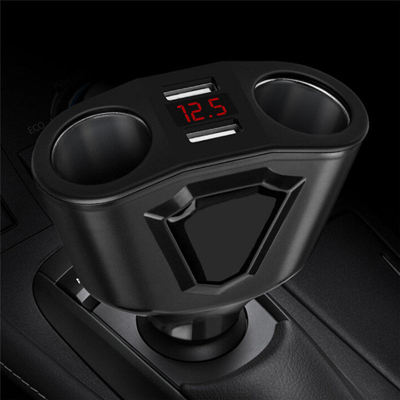 4-Port USB Fast Car Charger - Digital Display, 4-Device Charging