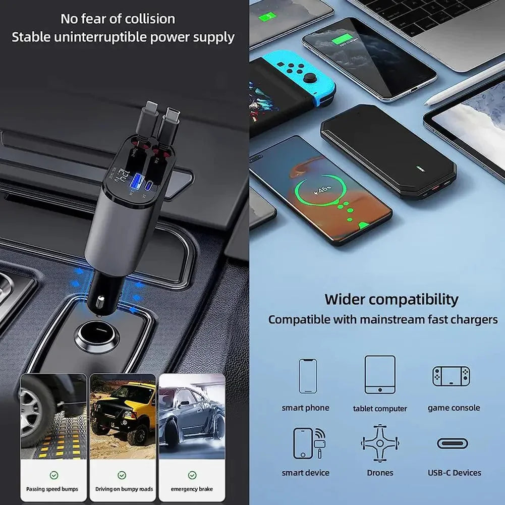 Retractable 4-in-1 car charger