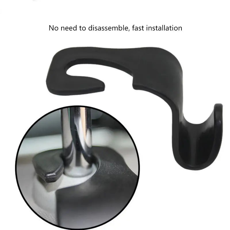 Car Seat Headrest Hook Hanger Organizer - 4 Pack (Black)