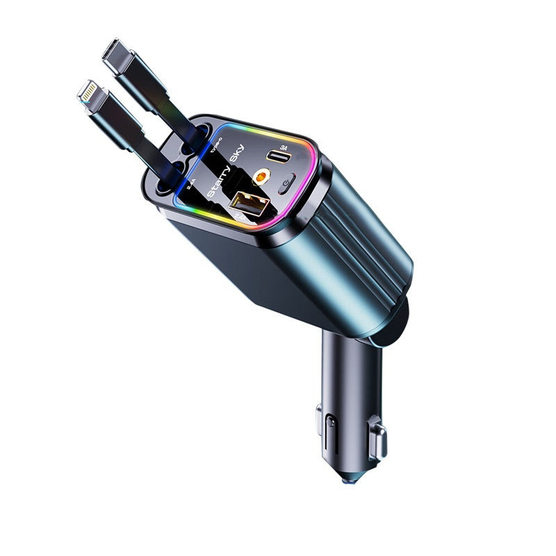 Flexible 120W Fast Car Charger - USB-C & USB, Ambient Light