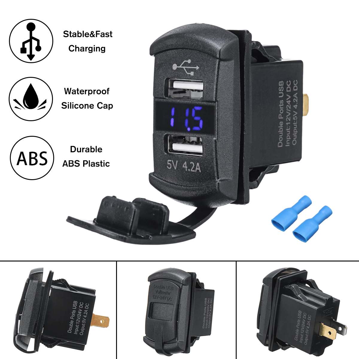 Dual USB Car Charger - Voltage Display & On/Off Switch
