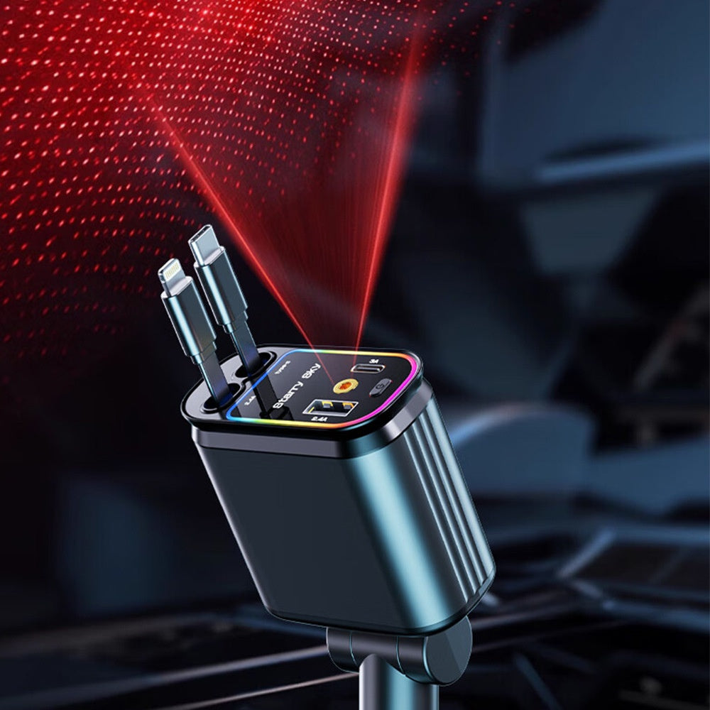Flexible 120W Fast Car Charger - USB-C & USB, Ambient Light